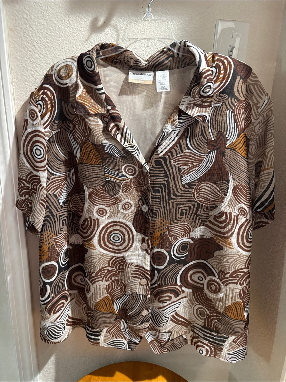 Alfred Dunner Brown Women’s Multi Short-Sleeve Button-Up Shirt 20W